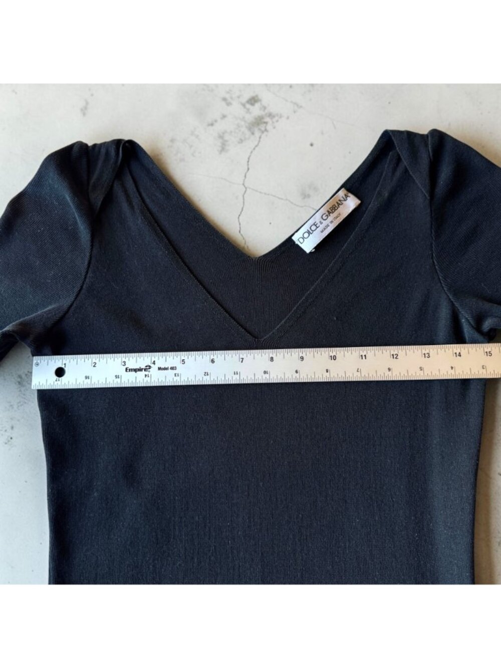 Dolce & Gabbana Vintage 90s Stretchy Knit Black V-Neck Short Sleeve Top Classic - Picture 8 of 14
